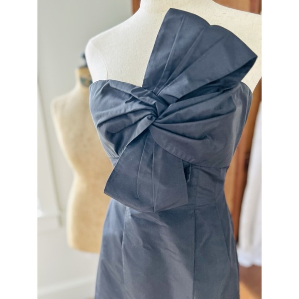 J.CREW Black Bow Monde Silk STRAPLESS DRESS Twist Knot Accent Fitted‎ NWT sz 2p - Picture 2 of 9
